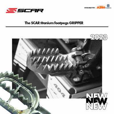 Discover our 𝗧𝗜𝗧𝗔𝗡𝗜𝗨𝗠 footpegs 𝟮𝟬𝟮𝟯 ! GRIPPER ☀️and ANTI-MUD 🌧️

• Ultra light-weight
• Premium quality and high performance
• 27/19 teeth for extra strength and extra grip

❗️Available now on scar-racing.com for KTM & HUSQVARNA❗️

#motocross #scarracing #supercross #MX #newproduct #sx #footpegs